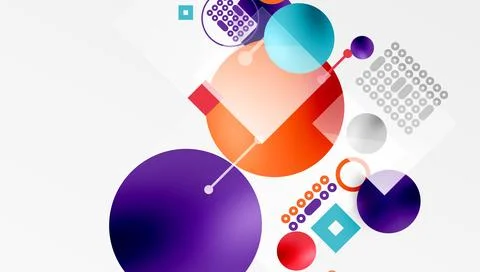 Minimalistic abstract vector design, layered geometric shapes circles, squares, Stock Illustration