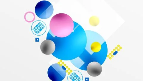 Minimalistic abstract vector design, layered geometric shapes circles, squares, Illustrazione stock