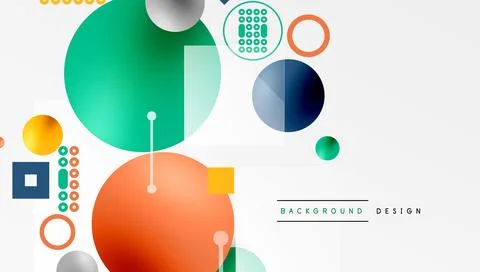 Minimalistic abstract vector design, layered geometric shapes circles, squares, Illustrazione stock