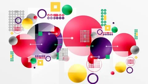 Minimalistic abstract vector design, layered geometric shapes circles, squares, Illustrazione stock