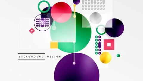 Minimalistic abstract vector design, layered geometric shapes circles, squares, Illustrazione stock