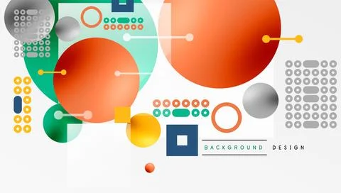Minimalistic abstract vector design, layered geometric shapes circles, squares, Illustrazione stock