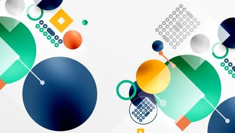 Minimalistic abstract vector design, layered geometric shapes circles, squares, Stock Illustration