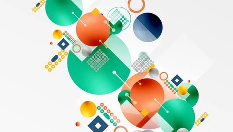 Minimalistic abstract vector design, layered geometric shapes circles, squares, イラスト素材