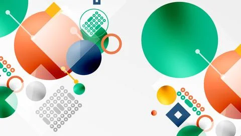 Minimalistic abstract vector design, layered geometric shapes circles, squares, イラスト素材