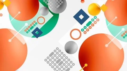 Minimalistic abstract vector design, layered geometric shapes circles, squares, Stock Illustration