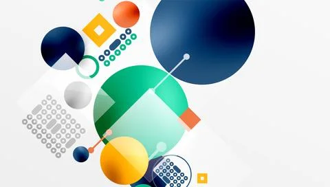 Minimalistic abstract vector design, layered geometric shapes circles, squares, Stock Illustration