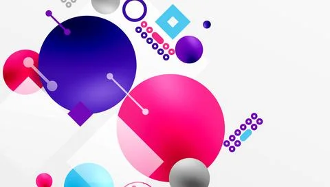 Minimalistic abstract vector design, layered geometric shapes circles, squares, Stock Illustration
