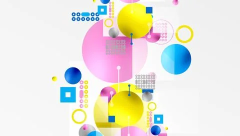Minimalistic abstract vector design, layered geometric shapes circles, squares, Stock Illustration