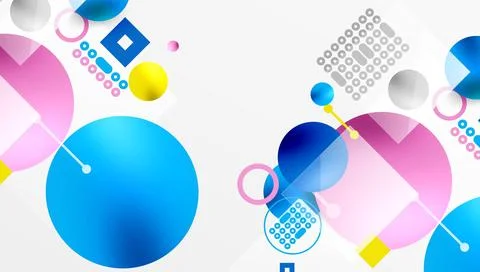 Minimalistic abstract vector design, layered geometric shapes circles, squares, Illustrazione stock