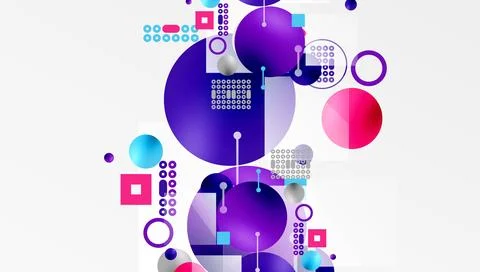Minimalistic abstract vector design, layered geometric shapes circles, squares, Stock Illustration