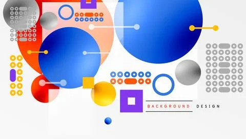 Minimalistic abstract vector design, layered geometric shapes circles, squares, Stock Illustration