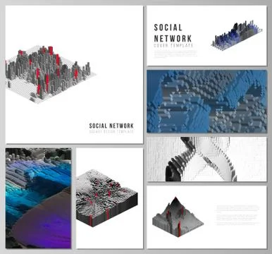 Minimalistic abstract vector layouts of modern social network mockups in popular Illustrazione stock