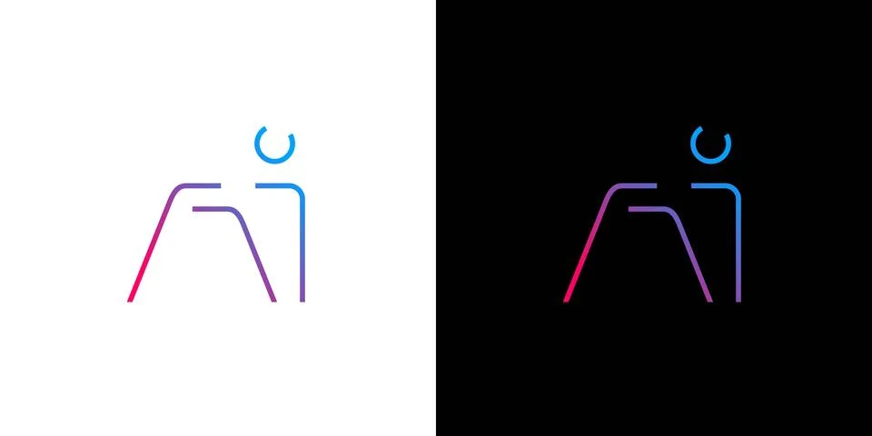 Minimalistic AI Logo Design in Gradient Colors With Black and White Backgroun 스톡 일러스트