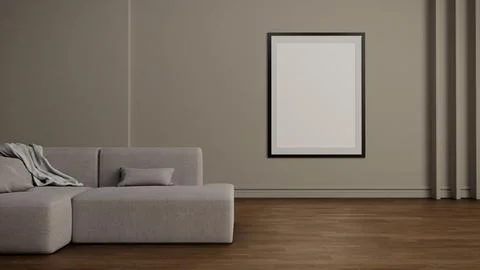 Minimalistic And Abstract Interior Design Room, Gray Sofa, Smooth Texture Bac Stock-Illustration