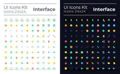 Minimalistic and simple looking flat color ui icons set for dark, light mode 스톡 일러스트