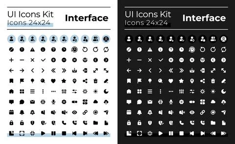 Minimalistic and simple looking glyph ui icons set for dark, light mode Stock Illustration