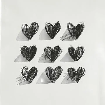 Minimalistic and small hand-drawn black ink hearts Stock Illustration