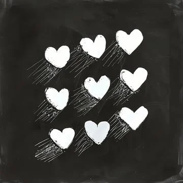 Minimalistic and small hand-drawn black ink hearts Ilustração Stock
