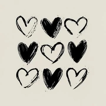 Minimalistic and small hand-drawn black ink hearts Stock Illustration