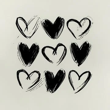 Minimalistic and small hand-drawn black ink hearts Stock Illustration