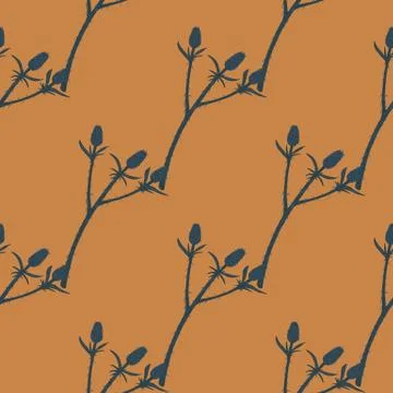 Minimalistic autumn seamless doodle pattern with navy blue thorn twigs. Flora Illustrazione stock
