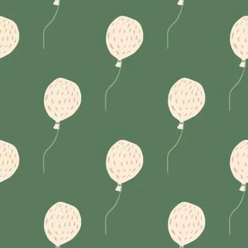 Minimalistic balloon cartoon doodle seamless pattern. Light pink birthday ele Stock Illustration