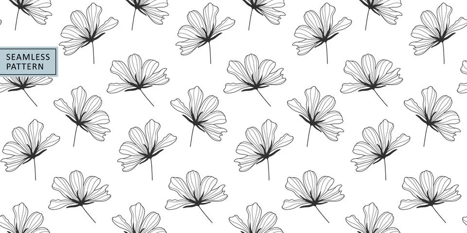Minimalistic black and white vector seamless pattern with flowers Stock Illustration