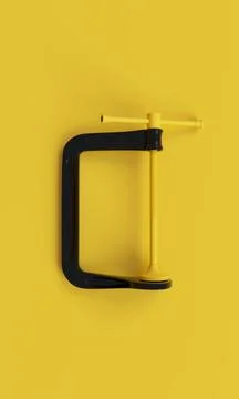 Minimalistic Black&Yellow clamp on clean yellow background. 3d render Stock Illustration