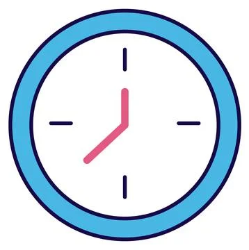 Minimalistic blue and pink clock showing ten past ten. Simple wall clock design Stock Illustration