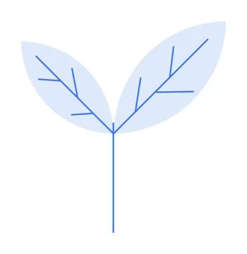 Minimalistic Blue and White Leaf Stem with Symmetric Leaf Pattern Stock Illustration