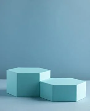Minimalistic Blue Hexagonal Boxes on Blue Background for Modern Design 库存照片