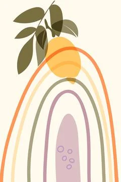 Minimalistic boho style poster, vector, hand drawn transparent shapes of lemon Stock Illustration