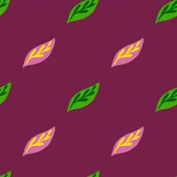 Minimalistic botanic seamless pattern with green and lilac leaf silhouettes.  Stock Illustration