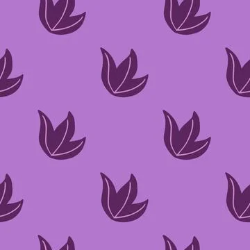 Minimalistic botanic seamless pattern with hand drawn purple leaf bush elemen Stock Illustration
