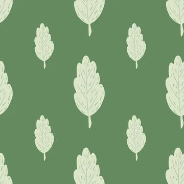 Minimalistic botanic seamless pattern with light leaf ornament. Green backgro Stock Illustration