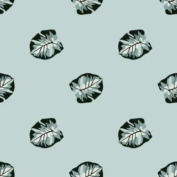 Minimalistic botanic seamless pattern with monstera leaf ornament. Light blue 스톡 일러스트