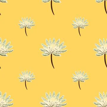 Minimalistic botanic seamless pattern with white chrysanthemum flowers elemen Stock Illustration