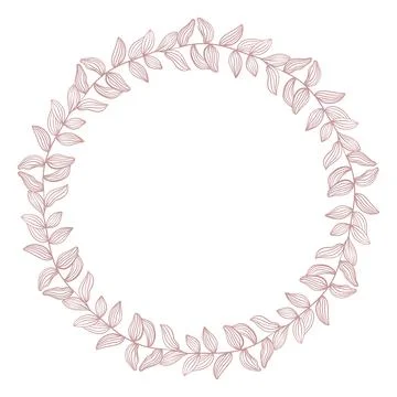 Minimalistic botanical circular frame of leaves, vector illustration. イラスト素材
