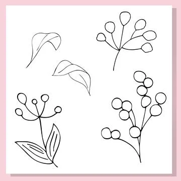 Minimalistic branches with round buds in a soft, airy composition. Hand-dra.. Stock Illustration