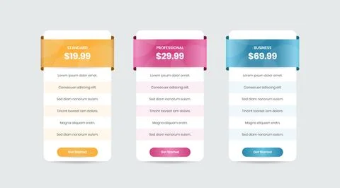 Minimalistic business comparison pricing list design for ui and web template 스톡 일러스트