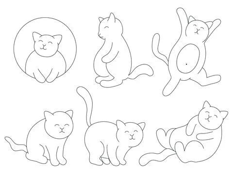Minimalistic cats oneline set vector illustration Stock Illustration