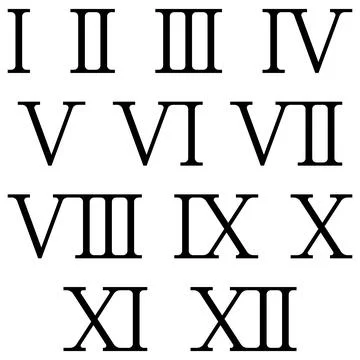A minimalistic chart featuring Roman numerals I through XII in bold typogra.. Stock Illustration
