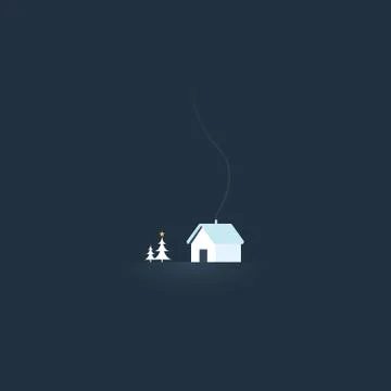 Minimalistic Christmas card vector template with a house under snow and xmas Illustrazione stock