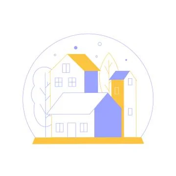 Minimalistic cityscape in a snow globe. Ilustração Stock