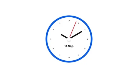 Minimalistic Clock Design Indicating Date and Time in Blue and White Stock-Footage 341922390