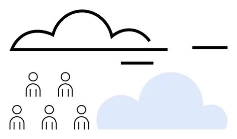 Minimalistic Cloud Computing Concept with People and Clouds in Black and Li.. イラスト素材