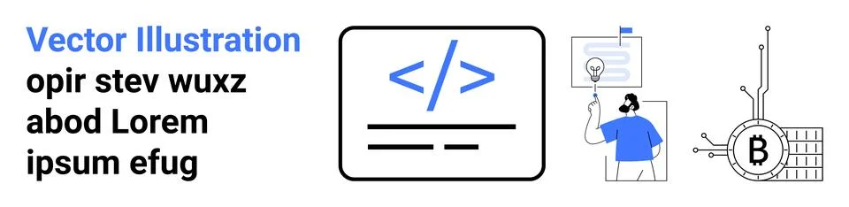 Minimalistic Coding, Blockchain, and Innovation Concepts for Technology Lan.. 스톡 일러스트
