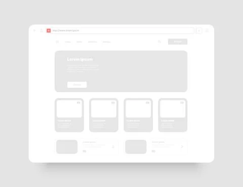 Minimalistic concept of web browser. Wireframes screens. Illustrazione stock