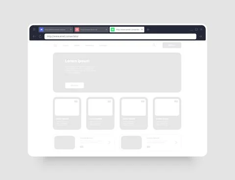 Minimalistic concept of web browser. Wireframes screens. Illustrazione stock